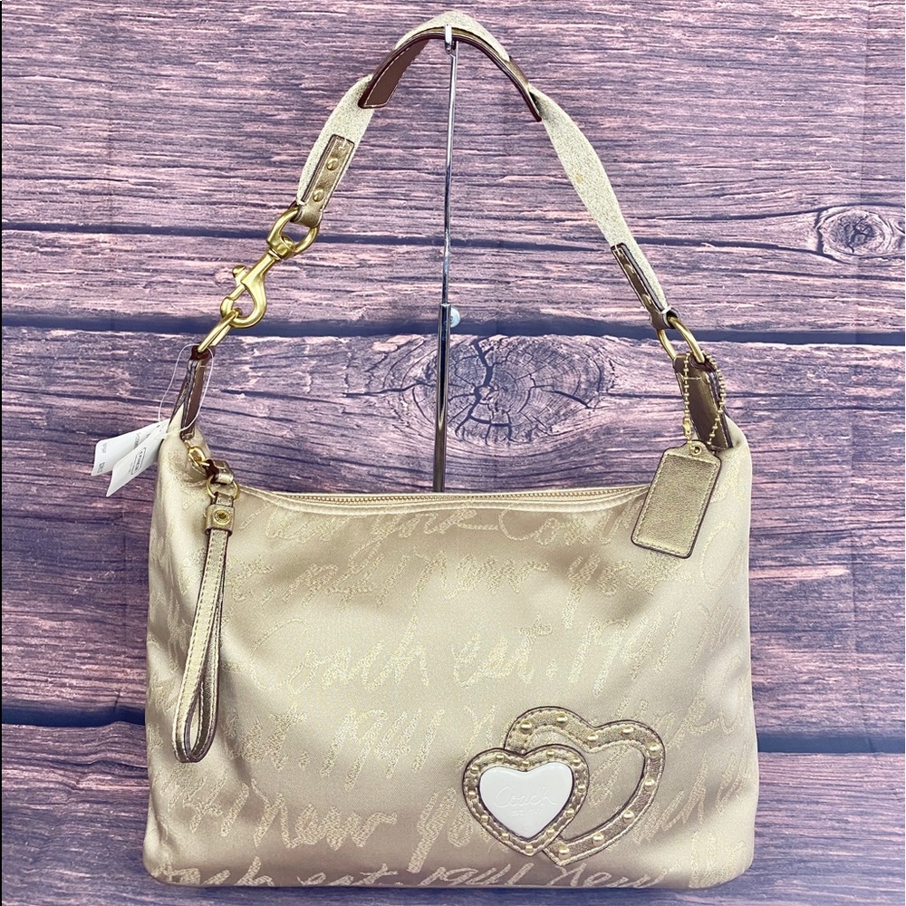 Coach Gold Poppy Script Shoulder Bag Hobo F17472
